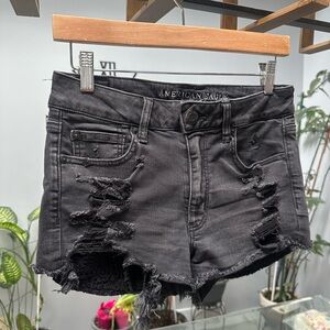 American Eagle - Black Ripped Jean Shorts
